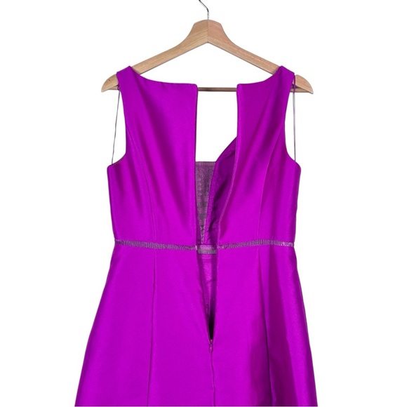 ADRIANNA PAPELL PINK LATTICE LACE TRIM A LINE SLEEVELESS MIDI COCKTAIL DRESS - Picture 9 of 15